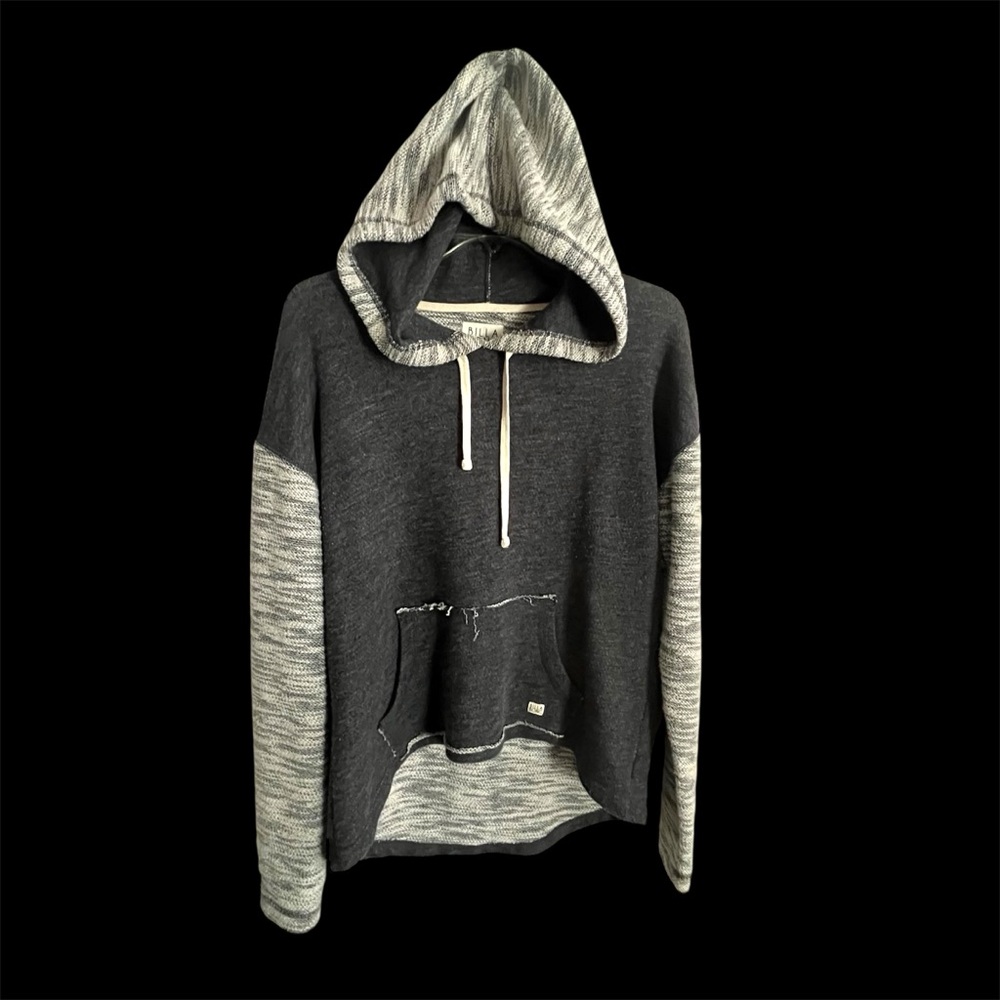 Billabong Charcoal & Grey Hi-Low Raglan Raw-Edge Kangaroo Slub-Knit Hoodie NWT - Picture 10 of 16